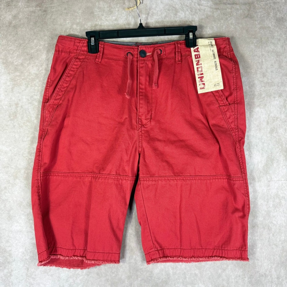 Unionbay Cargo Shorts Men 36 Red Raw Hem Drawstring Pockets Casual Utility